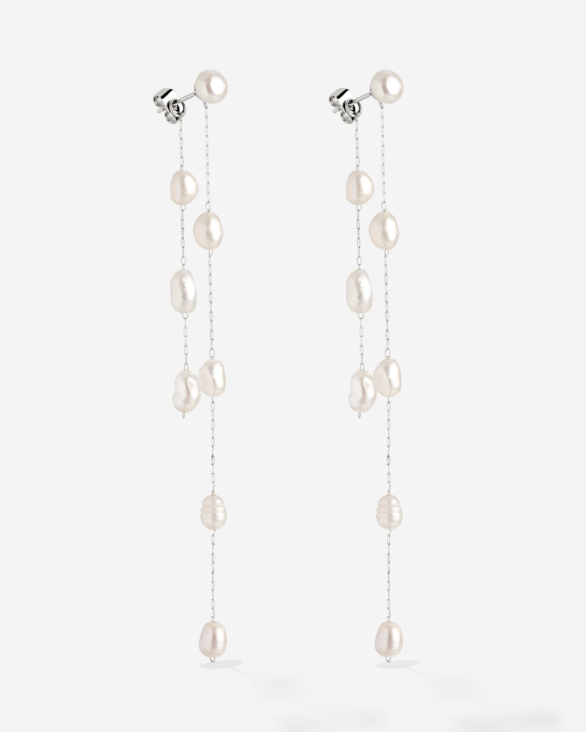 Jules Unique Pearl Fall Studs Silver