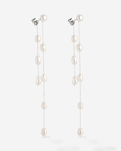 Jules Unique Pearl Fall Studs Silver