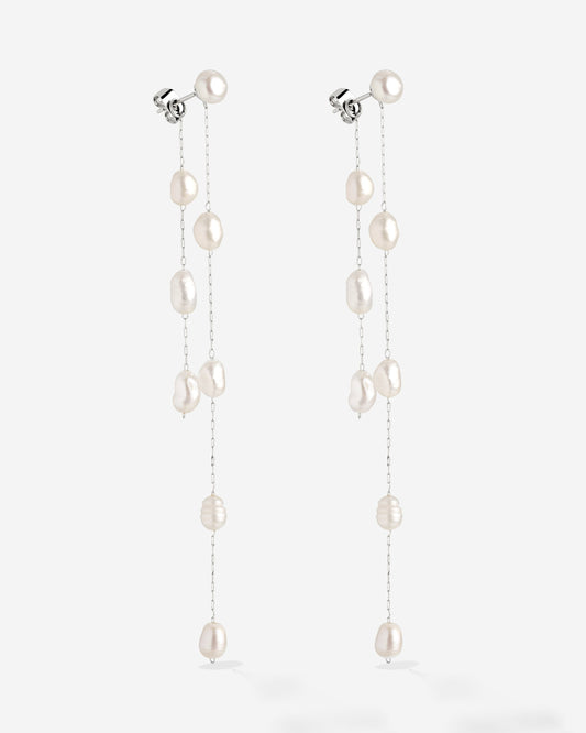 Jules Unique Pearl Fall Studs Silver