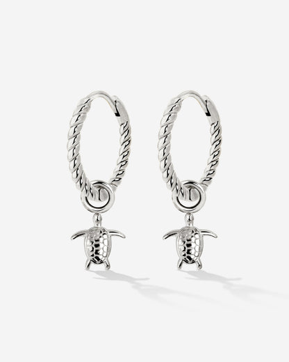 Sea Turtle Twisted Hoop Set Small Silver