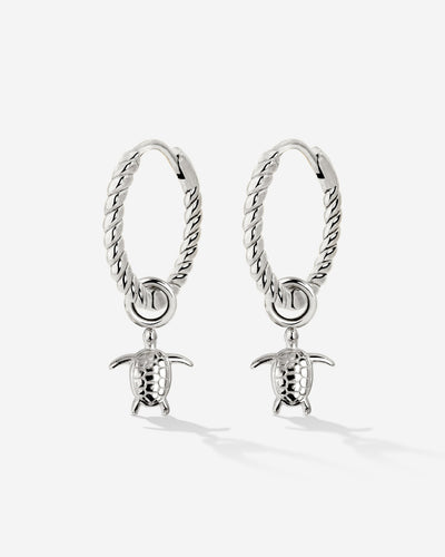 Sea Turtle Twisted Hoop Set Small Silver