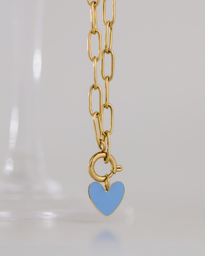 Blue Heart Oval Links Necklace Set Silver