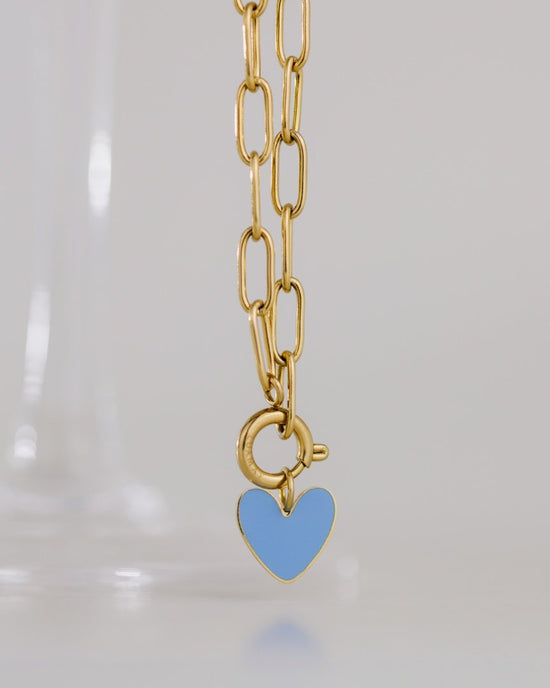 Blue Heart Oval Links Necklace Set Silver