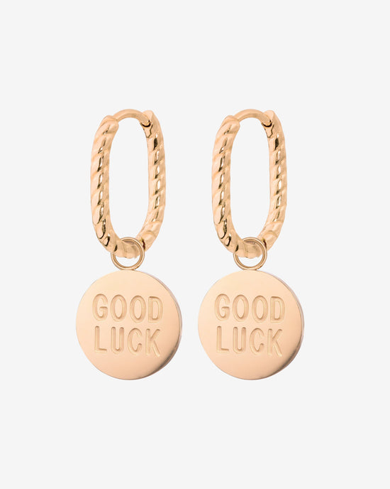 Good Luck Coin Oval Twisted Hoop Set Baby Rose Gold