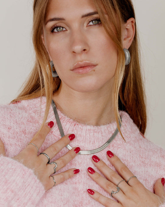 Bold Herringbone Necklace Silver