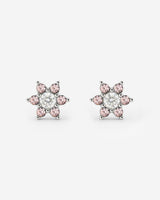 Sparkling Pink Petal Studs Silver