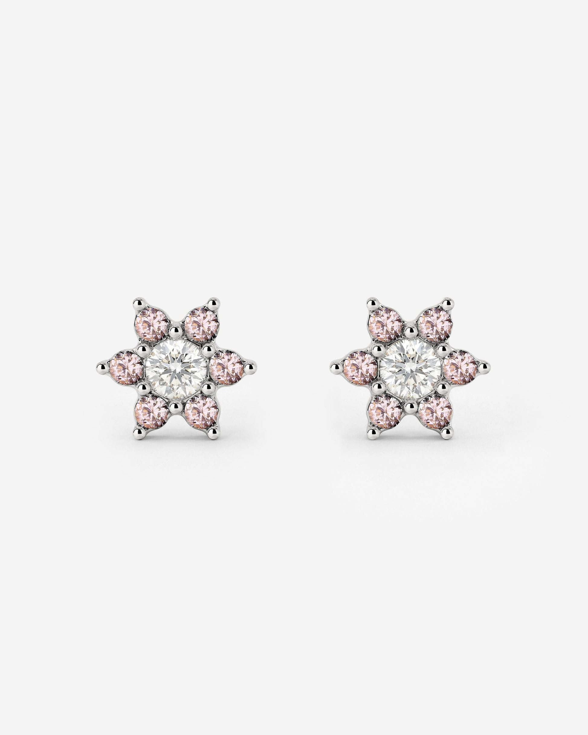 Sparkling Pink Petal Studs Silver