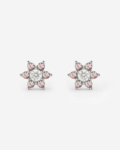 Sparkling Pink Petal Studs Silver