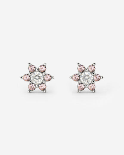 Sparkling Pink Petal Studs Silver