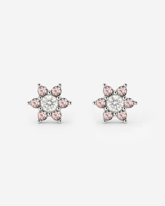 Sparkling Pink Petal Studs Silver
