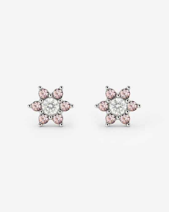 Sparkling Pink Petal Studs Silver