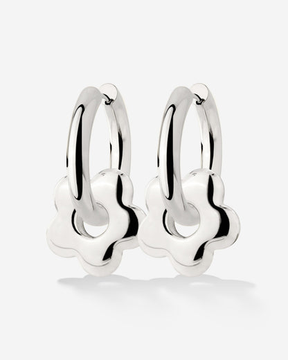 Chunky Bubble Flower Hoop Set Medium Silver