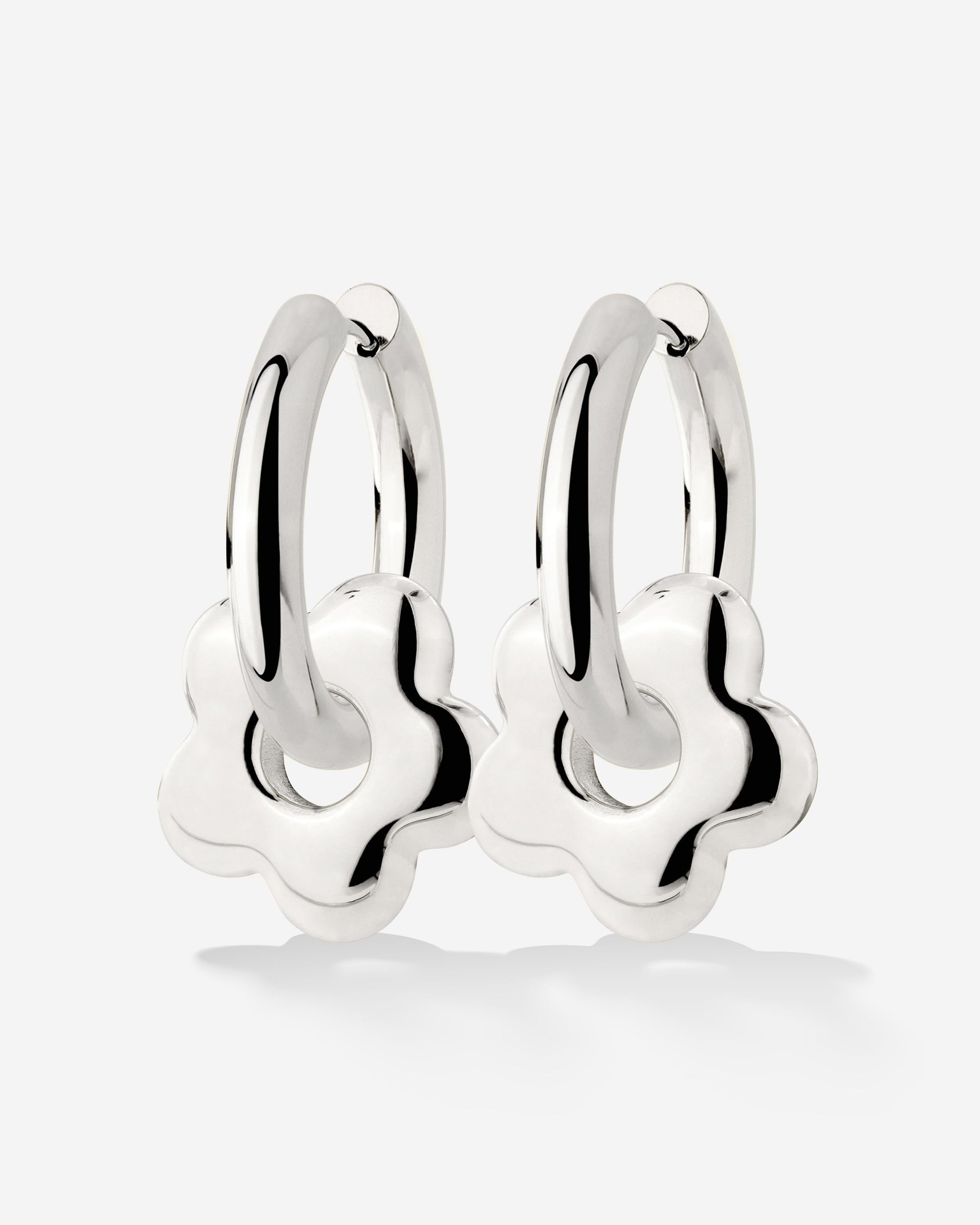 Chunky Bubble Flower Hoop Set Medium Silver