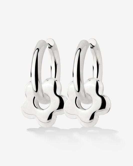 Chunky Bubble Flower Hoop Set Medium Silver