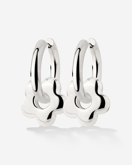 Chunky Bubble Flower Hoop Set Medium Silver