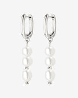 Triple Pearl Hoop Set Silver