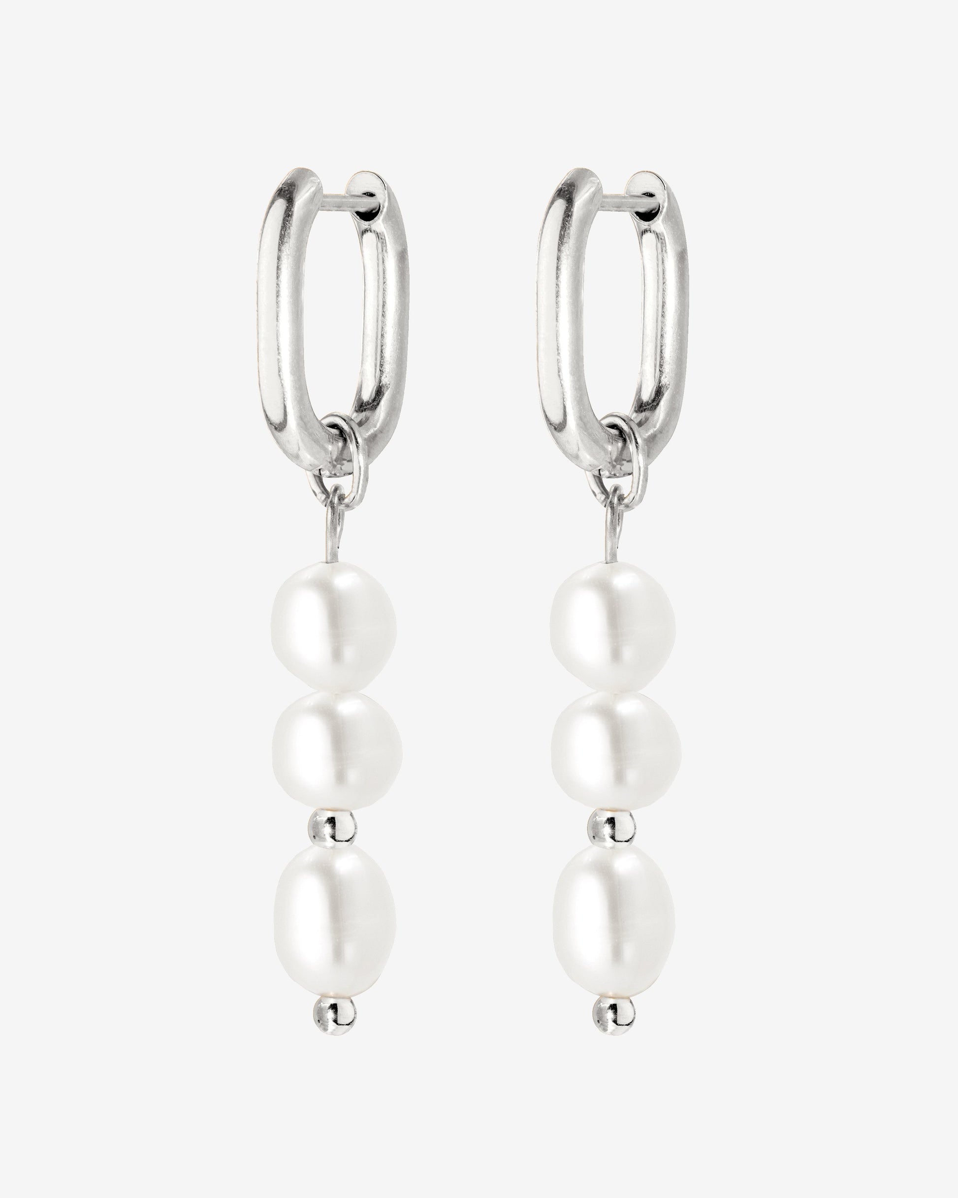 Triple Pearl Hoop Set Silver