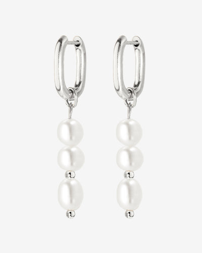Triple Pearl Hoop Set Silver