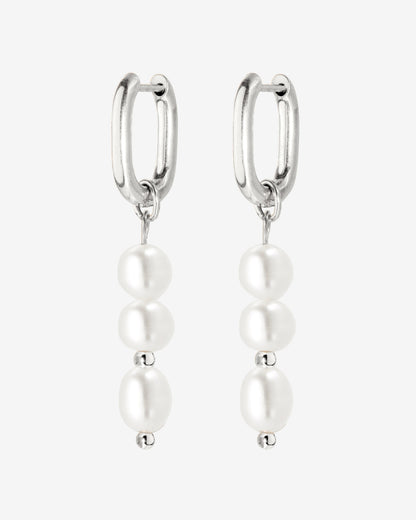 Triple Pearl Hoop Set Silver