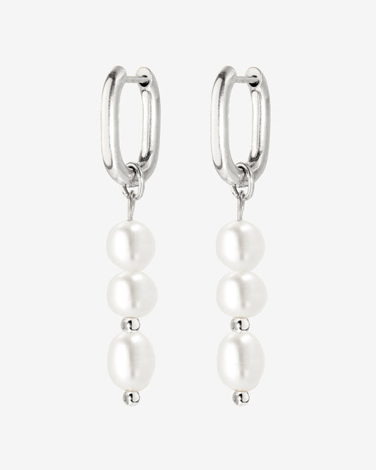 Triple Pearl Hoop Set Silver