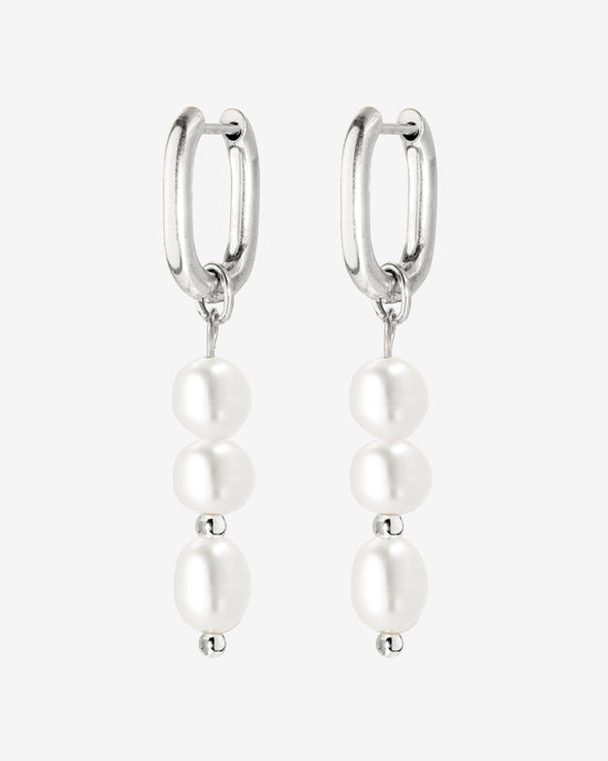 Triple Pearl Hoop Set Silver