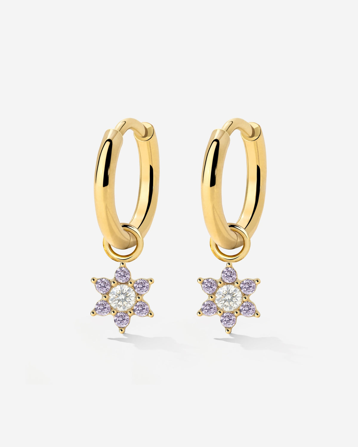 Purple Petal Hoop Set Small Gold
