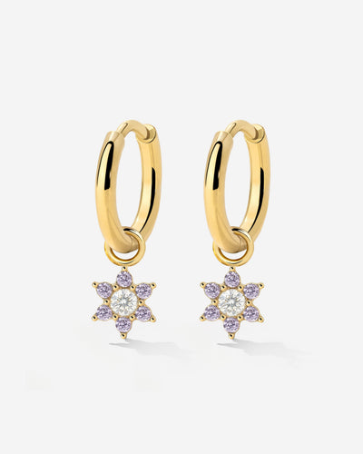 Purple Petal Hoop Set Small Gold