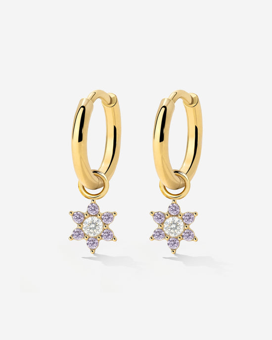 Purple Petal Hoop Set Small Gold