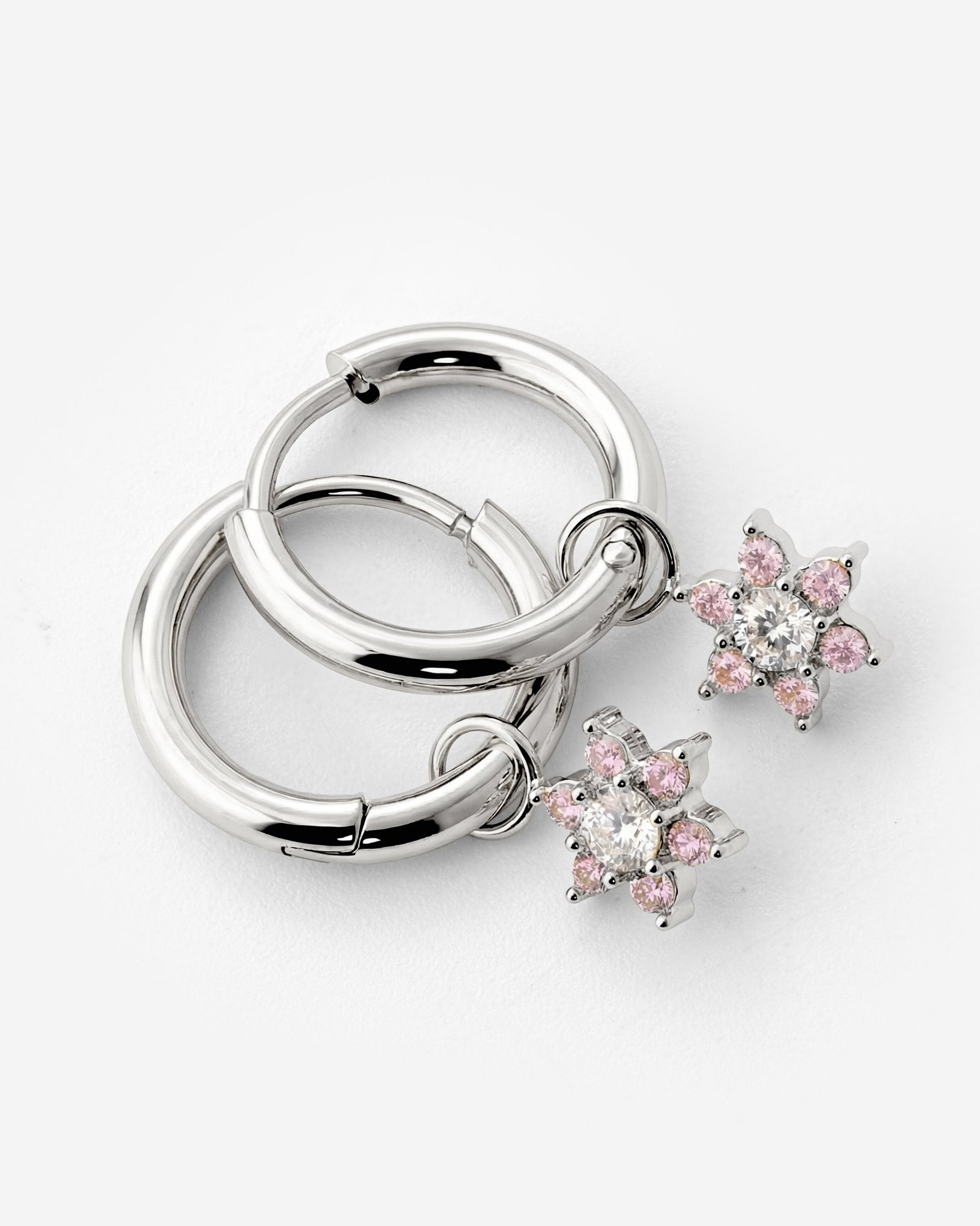 Pink Petal Hoop Set Small Silver