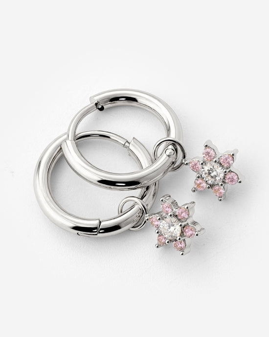 Pink Petal Hoop Set Small Silver