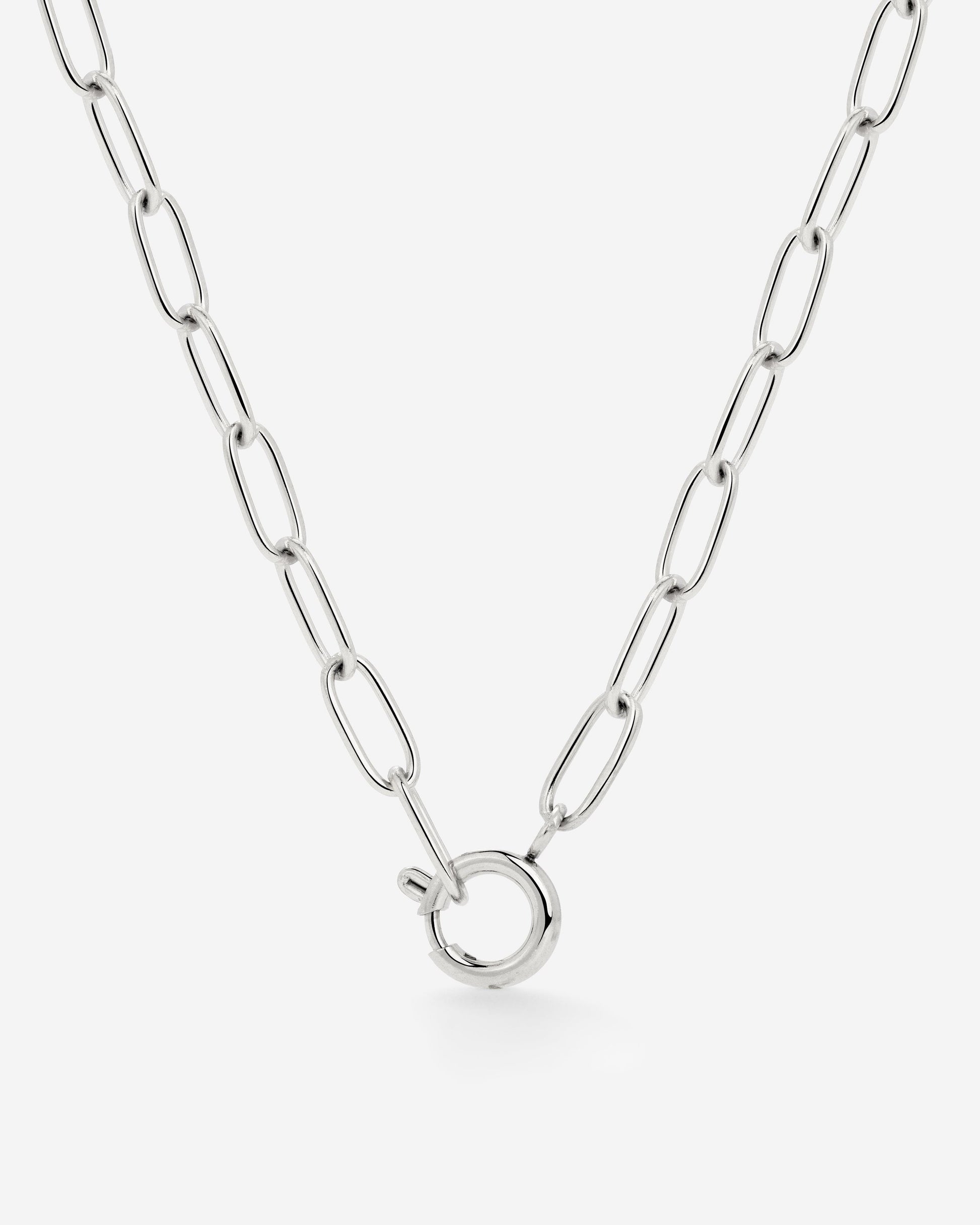 Oval Links Charm Necklace Silver