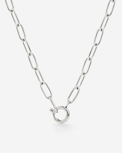 Oval Links Charm Necklace Silver