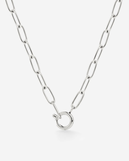 Oval Links Charm Necklace Silver
