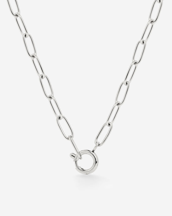 Oval Links Charm Necklace Silver