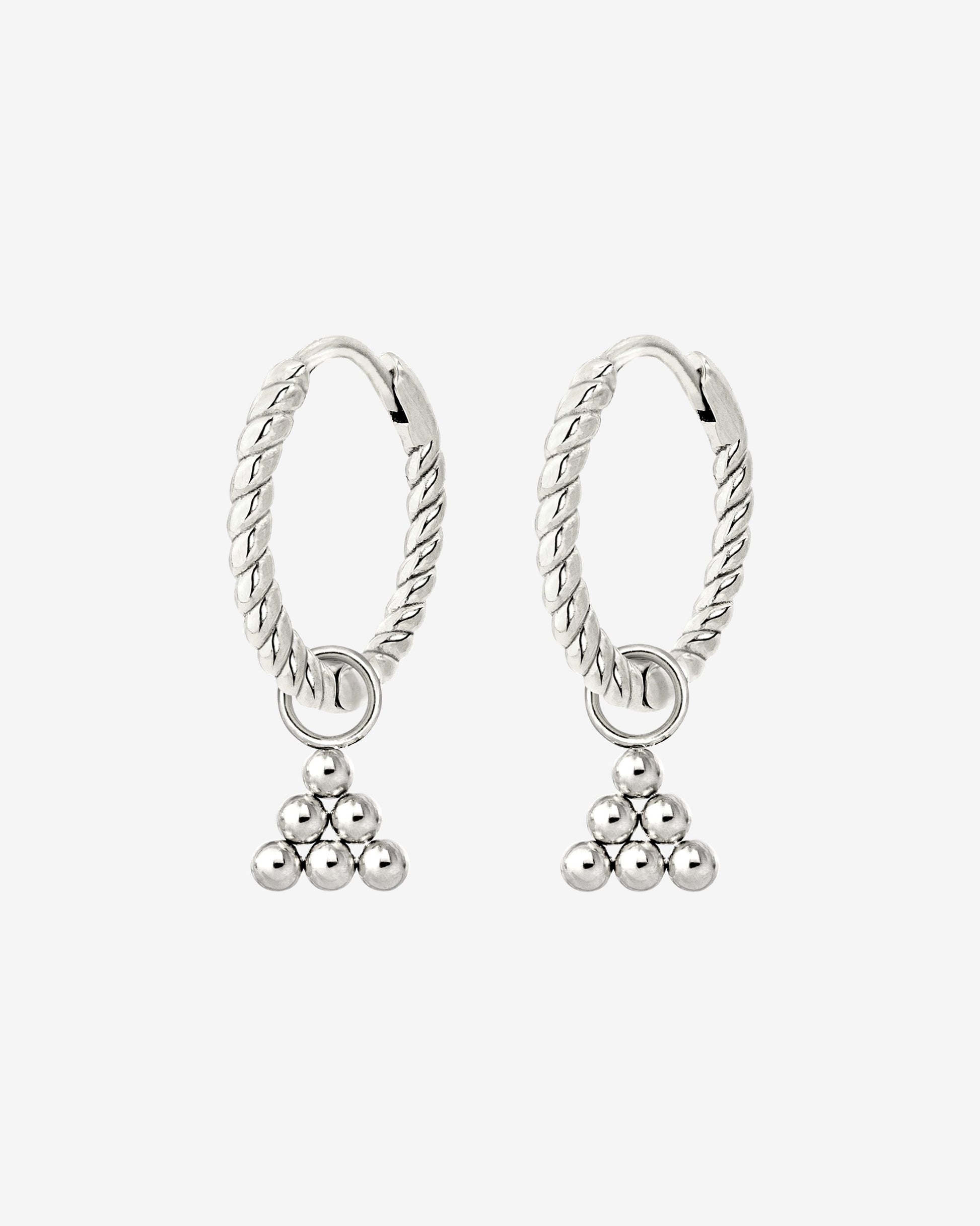 Tiny Beads Twisted Hoop Set Small Silver