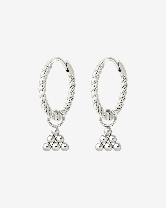 Tiny Beads Twisted Hoop Set Small Silver