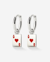 Red Ace Hoop Set Small Silver