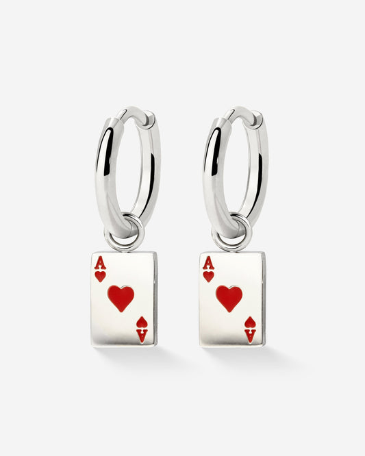 Red Ace Hoop Set Small Silver