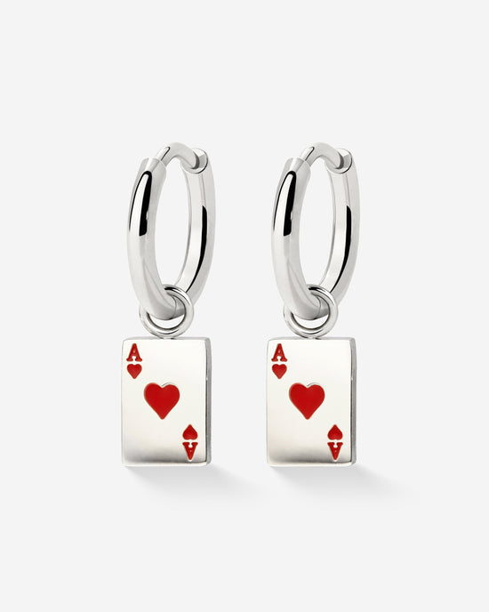 Red Ace Hoop Set Small Silver