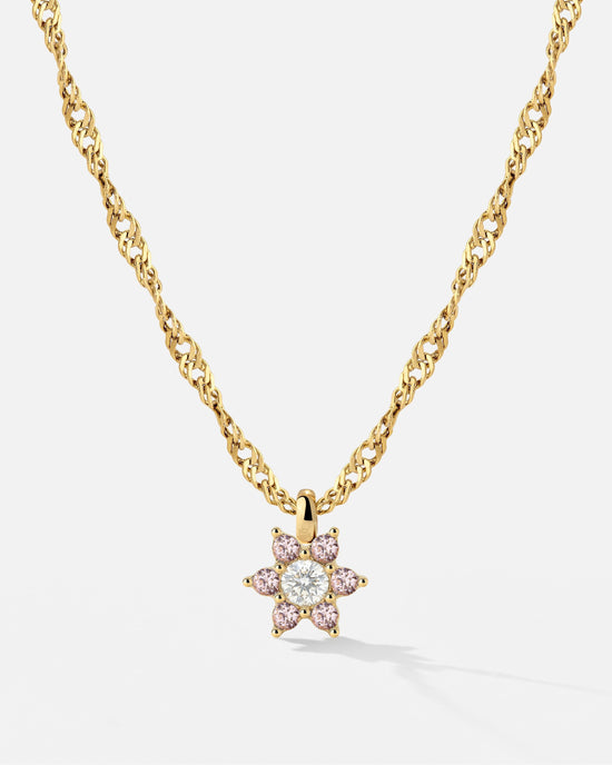 Sparkling Pink Petal Necklace Gold