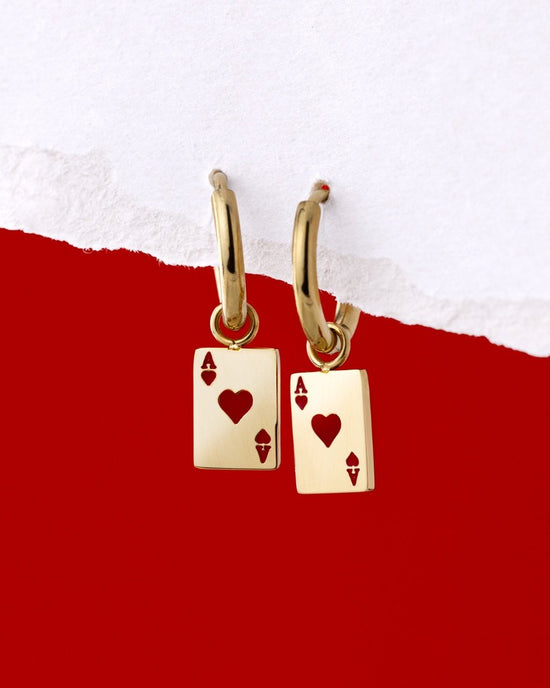Red Ace Hoop Set Small Silver