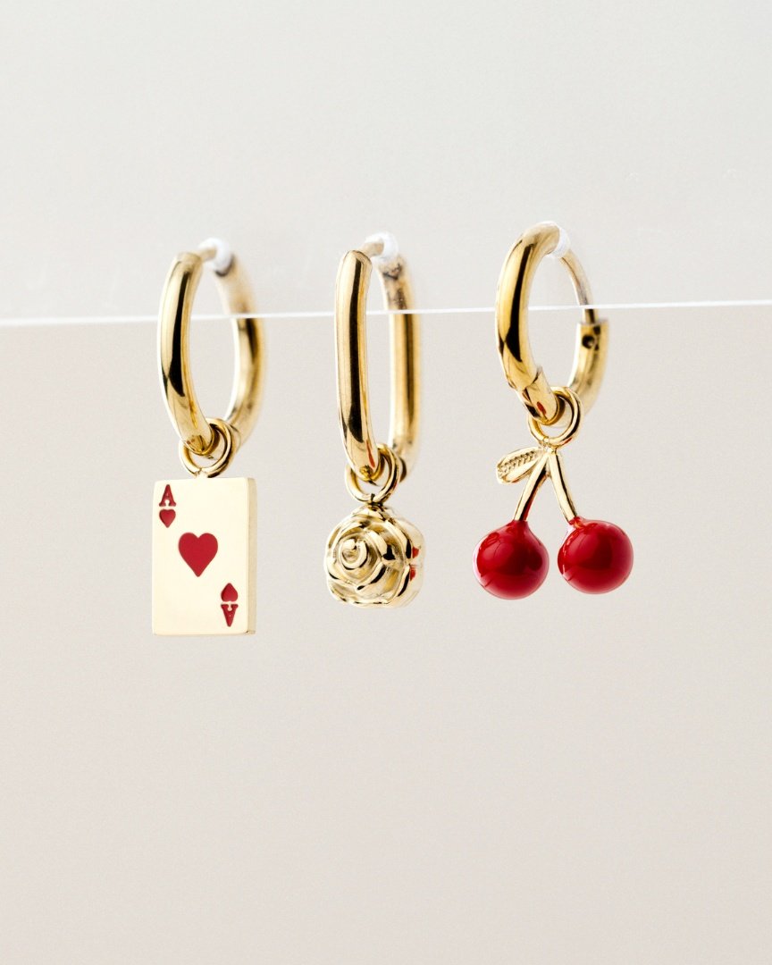 Red Ace Hoop Set Small gold
