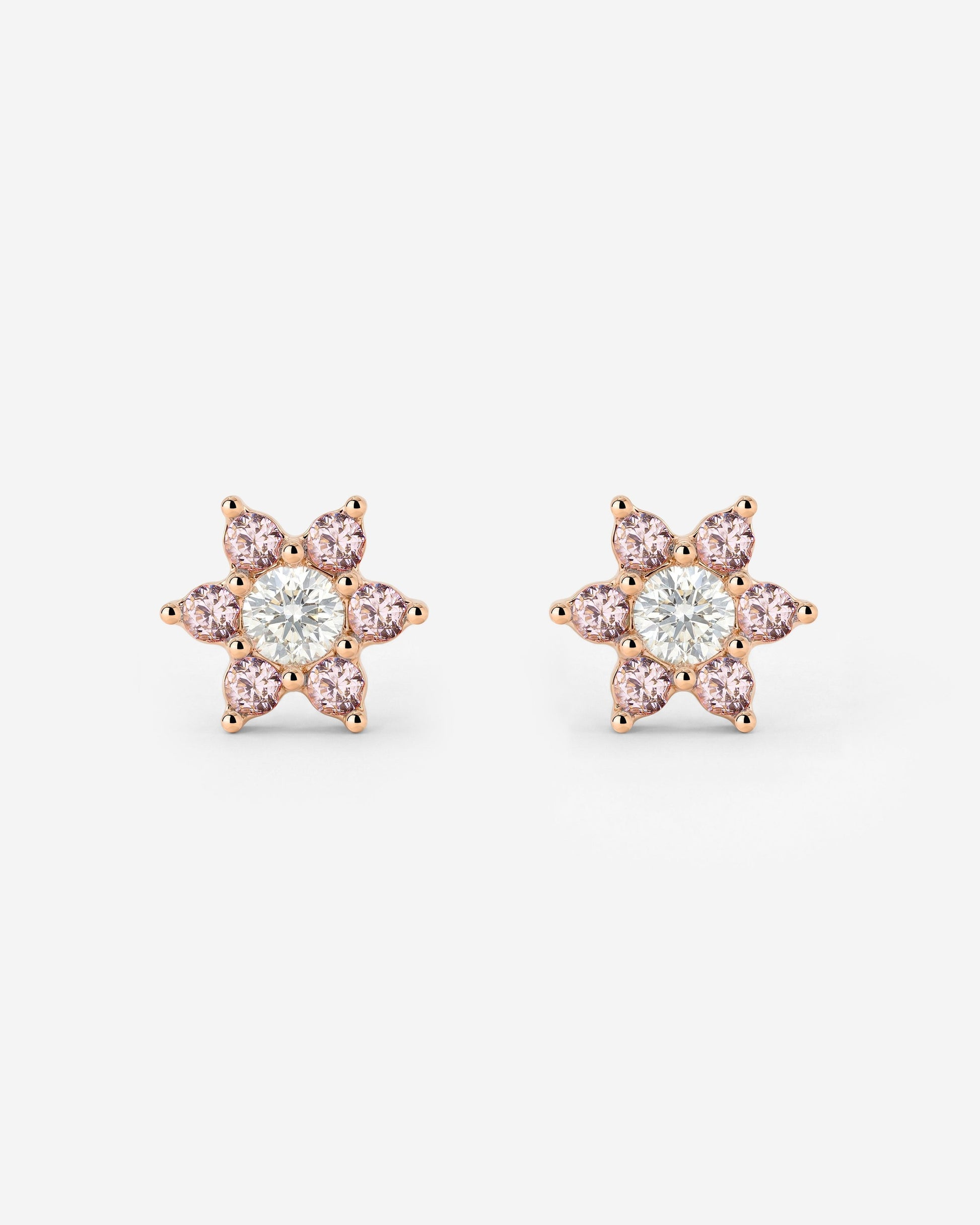 Sparkling Pink Petal Studs Rose Gold