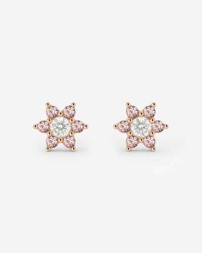 Sparkling Pink Petal Studs Rose Gold
