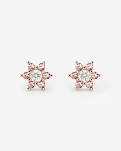 Sparkling Pink Petal Studs Rose Gold