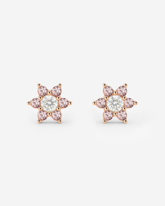 Sparkling Pink Petal Studs Rose Gold