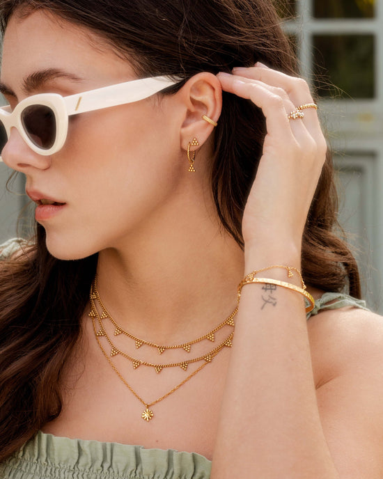 Tiny Beads Twisted Hoop Set Small gold