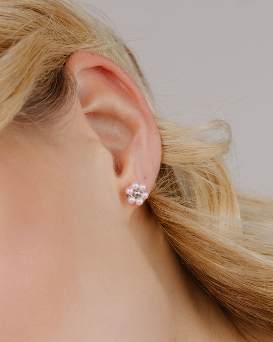 Pretty Pink Daisy Studs Silver