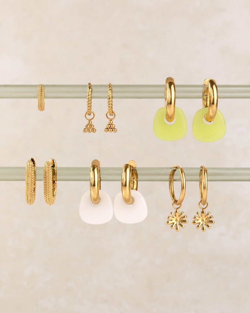 Tiny Beads Twisted Hoop Set Small gold
