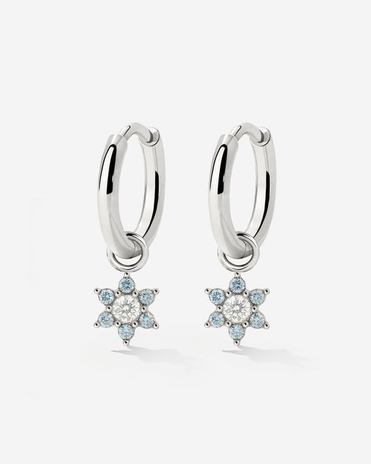 Blue Petal Hoop Set Small Silver
